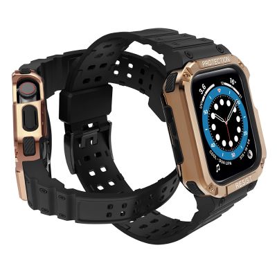 3. Pasek z etui ochronnym Protect Strap Band do Apple Watch 38 / 40 / 41 mm opaska obudowa pancerna - czarny, różowe złoto