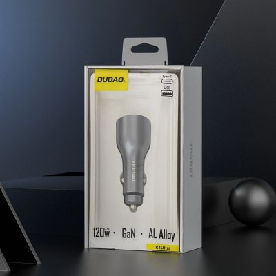 7. Ładowarka samochodowa Dudao R4Ultra 120W Power Delivery Quick Charge LED USB-A USB-C - szary