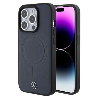 Etui Mercedes Smooth Leather MagSafe na iPhone 15 Pro - granatowe