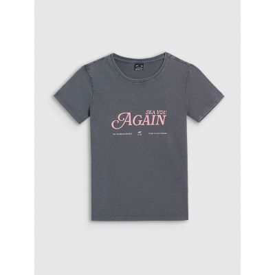 5. T-shirt slim z nadrukiem damski 4F 4FRAW26TTSHF4373-24S