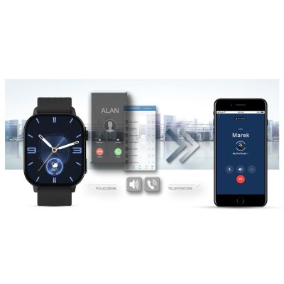 12. Smartwatch Gravity GT15-1 Czarny Pasek Silikonowy + Czarna Bransoleta