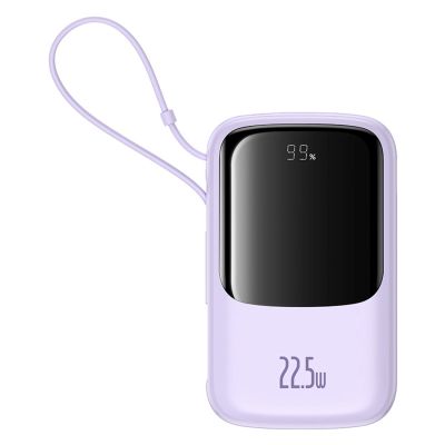 Powerbank Baseus Qpow Pro+ 10000mAh 22.5W z wbudowanym kablem USB-C z wyświetlaczem - fioletowy