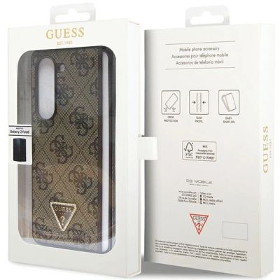 7. Etui Guess Leather 4G Triangle Strass na Samsung Galaxy Z Fold 5 - brązowe