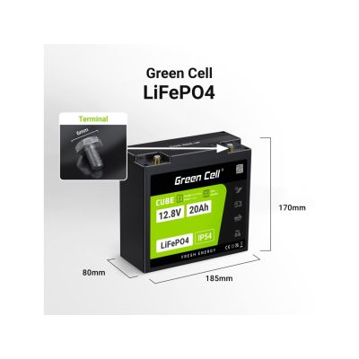 4. GREEN CELL AKUMULATOR LIFEPO4 CUBE 20AH 12V/12.8V 256WH LFPGC12V20AH