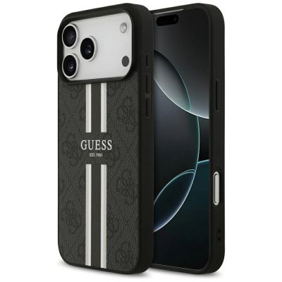 Etui Guess 4G Printed Stripes MagSafe na iPhone 17 Pro Max - czarne
