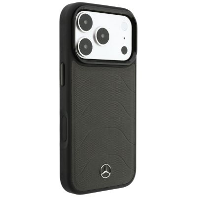 4. Etui Mercedes Leather Mesh with Bow Line MagSafe na iPhone 18 Pro Max / 17 Pro Max - ciemnoszare