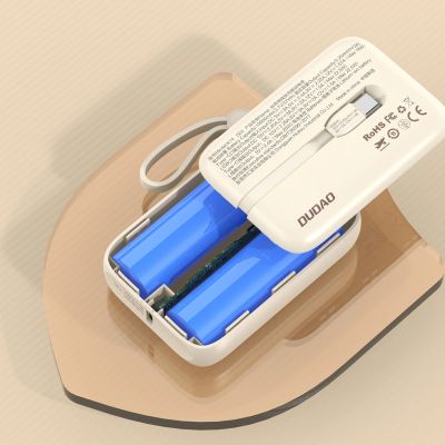 6. Powerbank Dudao K14 10000mAh z kablami USB-C / Lightning - beżowy