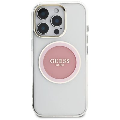 3. Etui Guess IML Metal Colored Circle Classic Logo MagSafe na iPhone 16 Pro - różowe