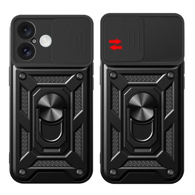 9. Etui Hybrid Armor Camshield na iPhone 16 Plus pancerne z osłoną na aparat z podstawką - czarne