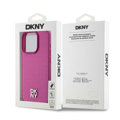 8. Etui DKNY Leather Monogram Pattern Metal Logo MagSafe na iPhone 15 Pro - różowe