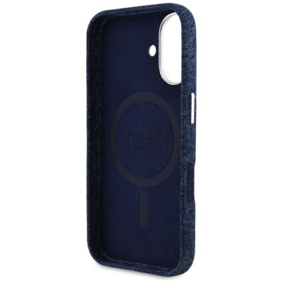 7. Etui Guess Denim Triangle Logo MagSafe na iPhone 16 - niebieskie