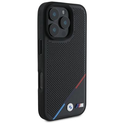 4. Etui BMW M Perforated Tricolor Line MagSafe na iPhone 16 Pro - czarne