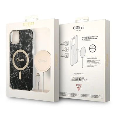 10. Etui Guess Marble MagSafe na iPhone 14 + ładowarka indukcyjna - czarne