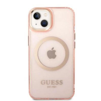 3. Etui Guess Gold Outline Translucent MagSafe na iPhone 14 Plus - różowe