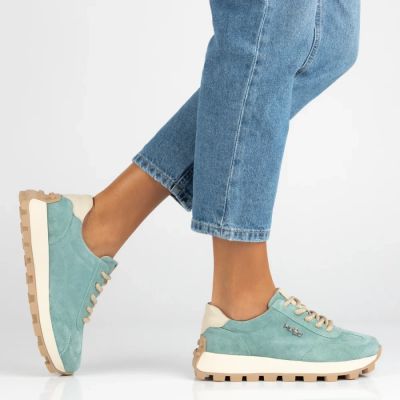 8. Skórzane półbuty sneakersy na platformie zielone Filippo DP7498