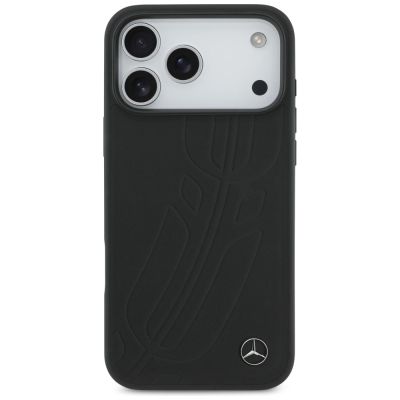 3. Etui Mercedes Leather Large Laurel Leave MagSafe na iPhone 17 Pro Max - czarne