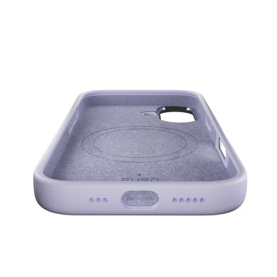 8. Etui silikonowe Puro Icon Mag Pro Liquid Silicone na iPhone 17 kompatybilne z MagSafe, z ochroną aparatu i aluminiowymi przyciskami - lawendowe