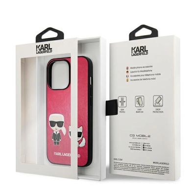 8. Etui Karl Lagerfeld Ikonik Karl&Choupette na iPhone 13 Pro / iPhone 13 - fuksjowe