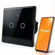 QOLTEC WŁĄCZNIK/WYŁĄCZNIK ŚWIATŁA | DOTYKOWY 2-KANAŁOWY | WI-FI | TIMER | TUYA | CZARNY