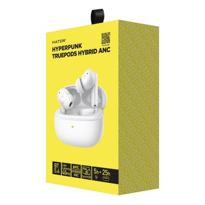5. HATOR Hyperpunk Truepods Hybrid ANC Zestaw słuchawkowy True Wireless Stereo (TWS) Douszny Połączenia/muzyka Bluetooth Biały
