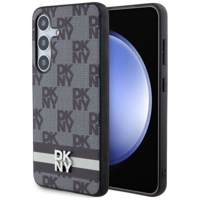 2. Etui DKNY Leather Checkered Mono Pattern & Printed Stripes na Samsung Galaxy S24+ - czarne