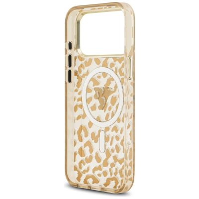 7. Etui Guess IML Leopard Glitter Triangle Logo MagSafe na iPhone 17 Pro Max / 18 Pro Max - brązowe