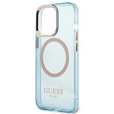 6. Etui Guess Gold Outline Translucent MagSafe na iPhone 13 Pro / iPhone 13 - niebieskie