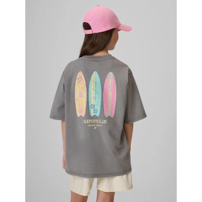 2. T-shirt loose z nadrukiem dziewczęcy 4F 4FJRSS26TTSHF3980-25S