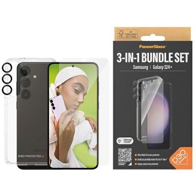 Zestaw PanzerGlass Bundle 3in1 etui przezroczyste + folia + osłona aparatu do Samsung Galaxy S24+