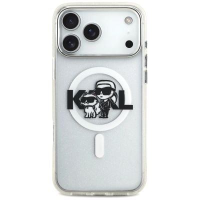 3. Etui Karl Lagerfeld IML Glitter Karl & Choupette Sketch Logo MagSafe do iPhone 17 Pro Max - przezroczyste