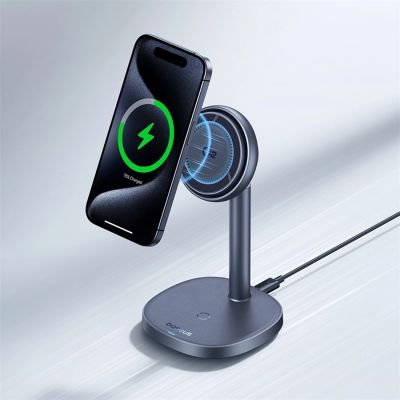 9. Ładowarka indukcyjna Baseus Orbit 2 Pro MagSafe Qi2 20W 2 w 1 z chłodzeniem - szara
