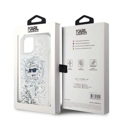 8. Etui Karl Lagerfeld Liquid Glitter Choupette Head MagSafe na iPhone 14 / 15 / 13 - przezroczyste