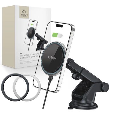 Uchwyt Tech-Protect A2 samochodowy na telefon z ładowarką indukcyjną MagSafe 15W na kokpit - czarny