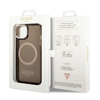 8. Etui Guess Gold Outline Translucent MagSafe na iPhone 14 Plus - czarne