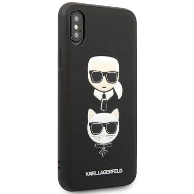 5. Etui Karl Lagerfeld Saffiano Karl&Choupette Head na iPhone XS Max - czarne