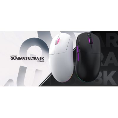 12. HATOR Quasar 3 Ultra 8K Wireless myszka Gaming Oburęczny RF Wireless + Bluetooth + USB Type-A Optyczny 30000 DPI