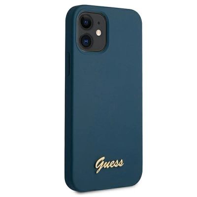 4. Etui Guess Metal Logo Script na iPhone 12 mini - niebieskie