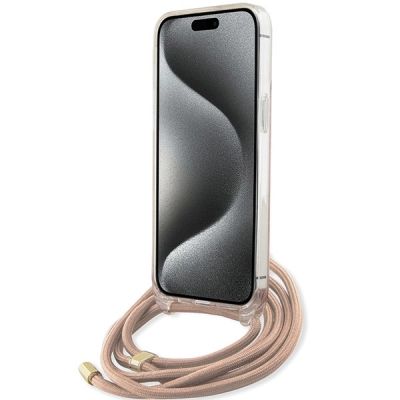 4. Etui Guess Crossbody Cord 4G Print na iPhone 15 Pro - różowe