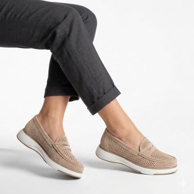 4. Półbuty damskie ażurowe lordsy nude Sergo Leone MK098H