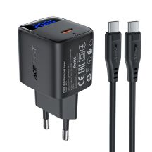 Ładowarka sieciowa Acefast A113 GaN PD 20W USB-C z wyświetlaczem z kablem USB-C - czarna
