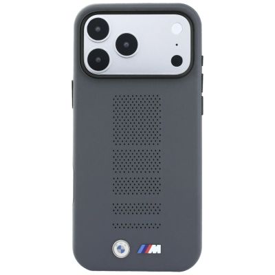 3. Etui BMW M Blue Perfo Metal Logo MagSafe na iPhone 18 Pro / 17 Pro - szare