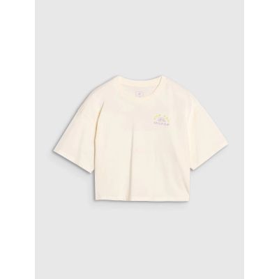 4. T-shirt oversize crop top z nadrukiem dziewczęcy 4F 4FJWSS25TTSHF1868-11S