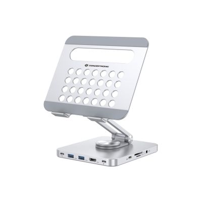3. Uchwyt na tablet CONCEPTRONIC ze stacją dokującą 8 w 1 srebrny
