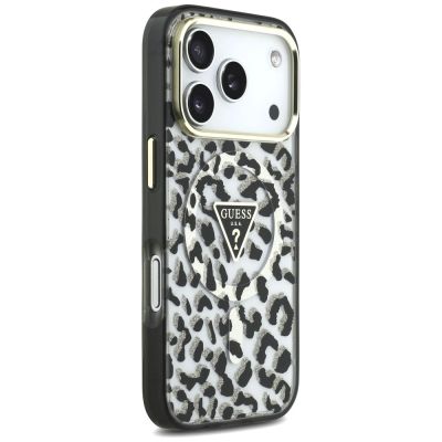 4. Etui Guess IML Leopard Glitter Triangle Logo MagSafe na iPhone 17 Pro / 18 Pro - czarne