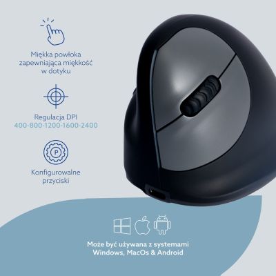 10. Ergonomiczna mysz R-Go Pele HE lewa Bluetooth sidabrina