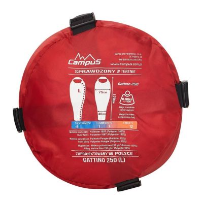 8. Śpiwór turystyczny dziecięcy mumia Campus Gattino 250 Prawy Czerwony/Pomarańczowy