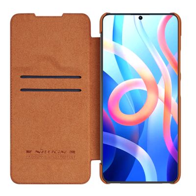 7. Nillkin Qin Case etui do Xiaomi Redmi Note 11T 5G / Note 11S 5G / Note 11 5G (China) / Poco M4 Pro 5G osłona na aparat kabura pokrowiec obudowa z klapką brązowy