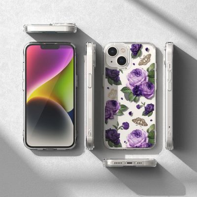 8. Ringke Fusion Design pancerne etui pokrowiec z żelową ramką iPhone 14 Plus przezroczysty (Purple rose) (FD637E29)