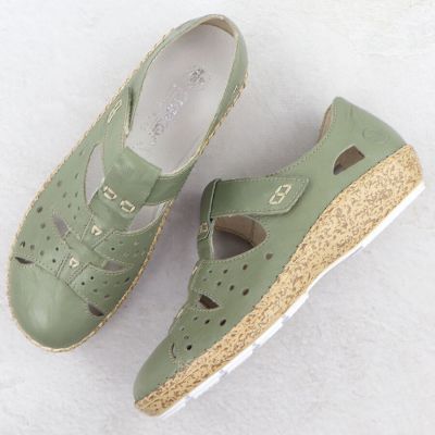 2. Półbuty damskie na rzep komfortowe ażurowe zielone Rieker 44852-52