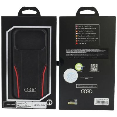 5. Etui Audi R8 Genuine Leather MagSafe na iPhone 18 Pro / 17 Pro - czarno-czerwone